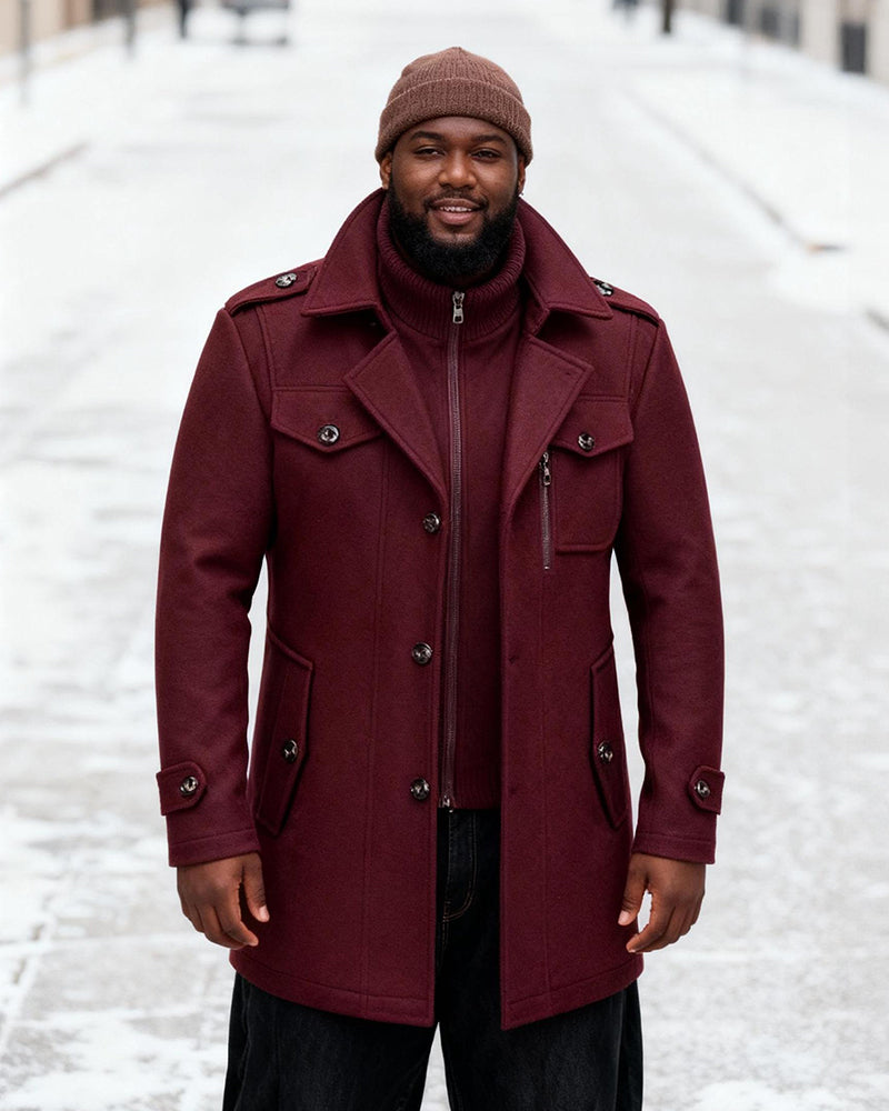 Big & Tall Men's Fashion Double Collar Business Wool Coat M-6XL