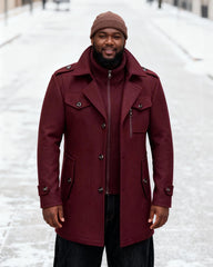 Big & Tall Men's Fashion Double Collar Business Wool Coat M-6XL