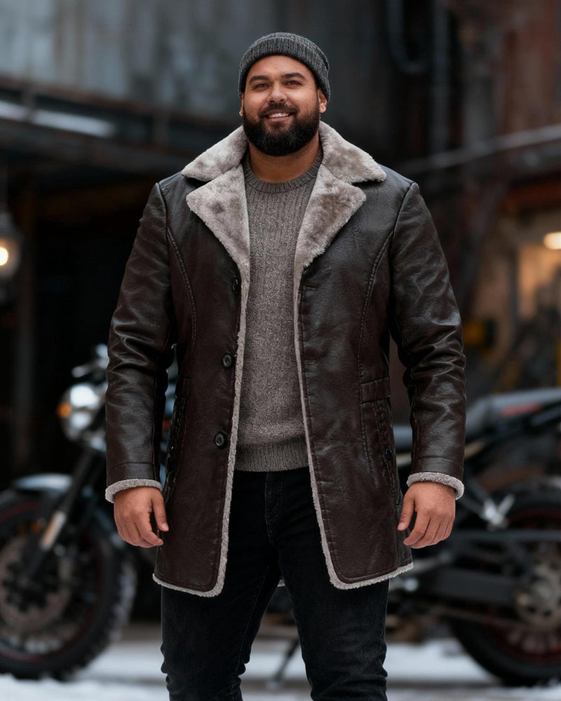 Big & Tall Men's Medium And Long Large Lapel Thickened Leather Suit Jacket S-3XL