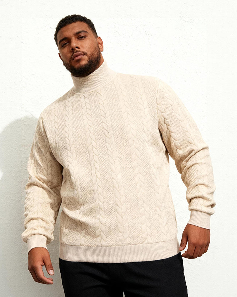 Big & Tall Men's Sweater Knitwear Daily Solid Color Youth Men's Fashion Jacquard High Neck Warm Wool S-3XL