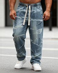 Big & Tall Men's Retro Distressed Tie-dyed Straight Leg Stretch Jeans M-8XL