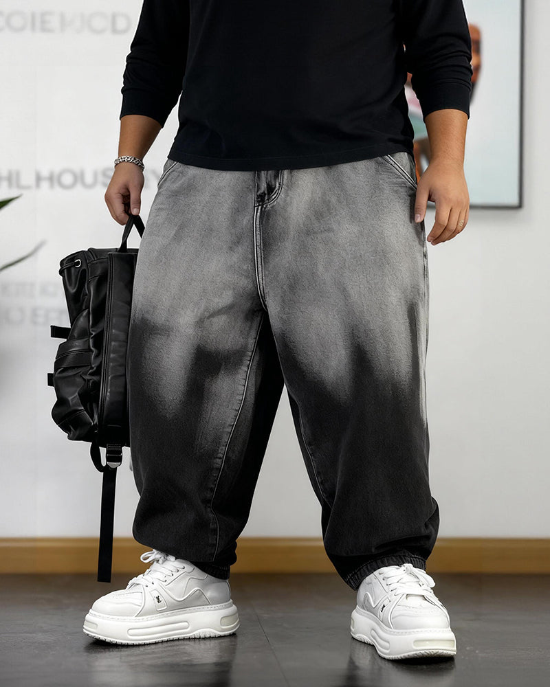 Big & Tall Men's Gradient Washed Jeans Loose Pants M-8XL