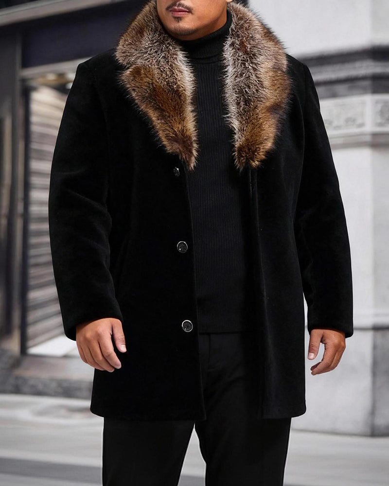 Big & Tall Men's Single-breasted Padded Medium And Long Woolen Coat M-5XL