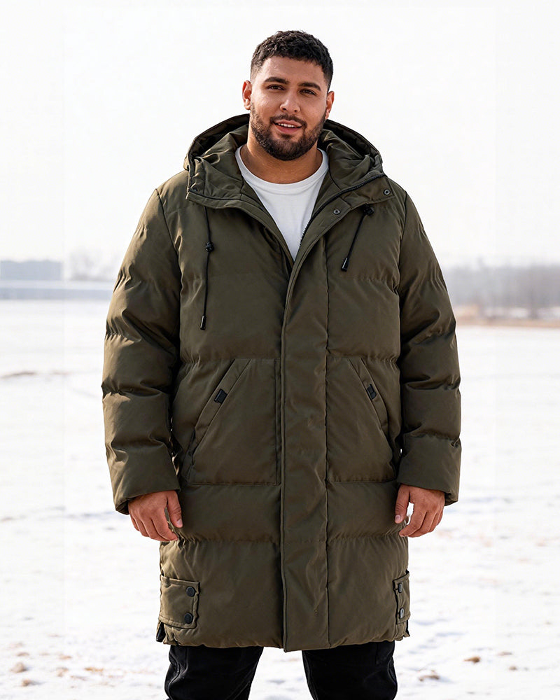 Big & Tall Men's Loose Hooded Padded Medium And Long Coat M-8XL
