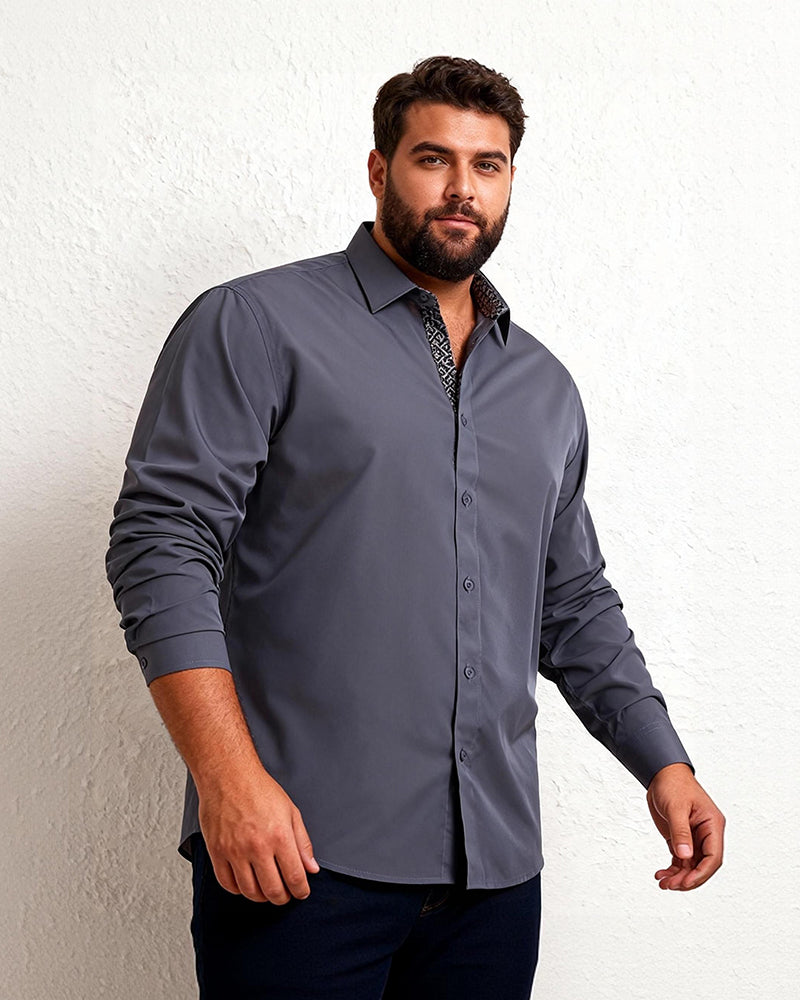 Business Solid Color Slim Long Sleeve Shirt S-4XL