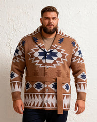 Big & Tall Men's Heavy Jacquard Thickened Lace-Up Sweater Cardigan Jacket M-3XL