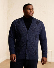 Big & Tall Men's Business Diamond Jacquard Thickened Sweater Cardigan Jacket L-3XL