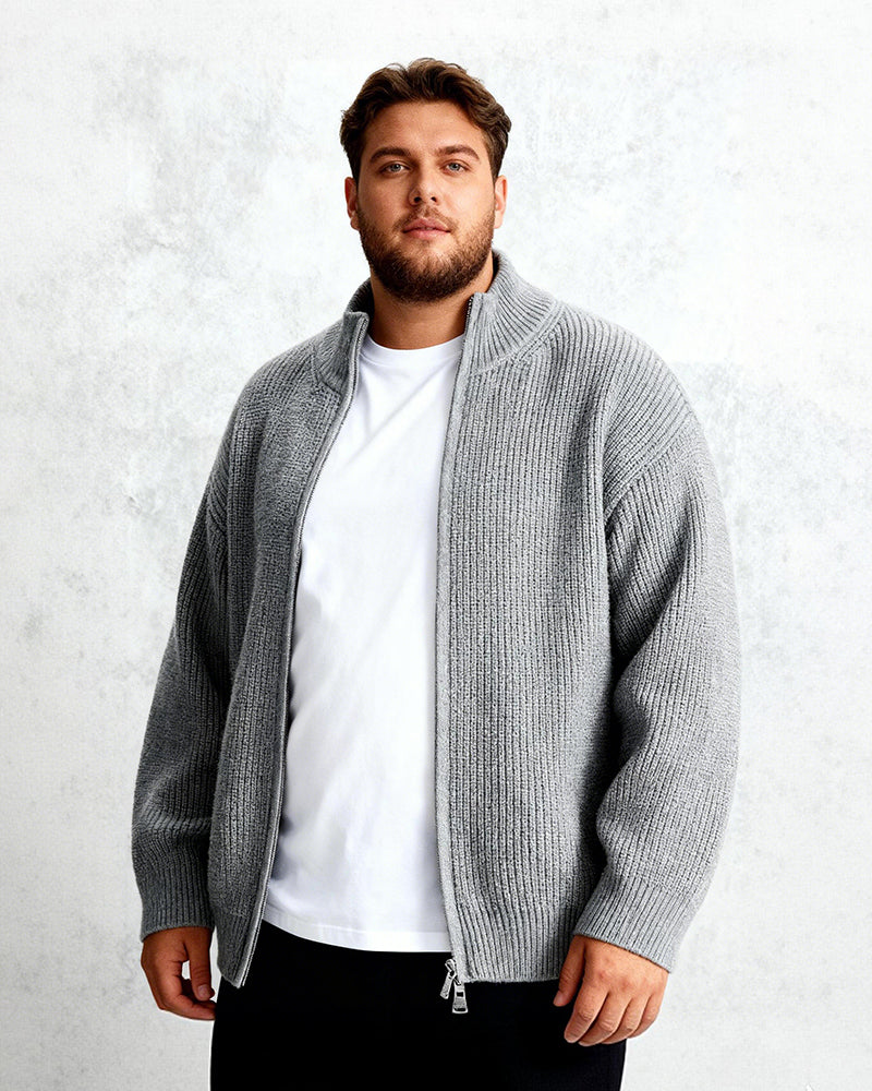 Big & Tall Men's Solid Color Collar Zip Cardigan Sweater L-3XL