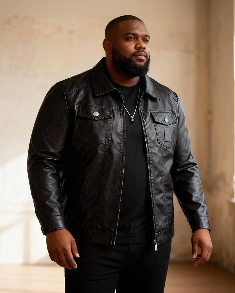 Big & Tall Men's Leather Plus Velvet Padded Motorcycle Jacket Coat M-5XL