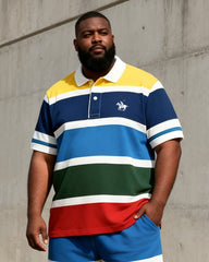 Big & Tall Men's Multicolor Horizontal Stripe Printed POLO Short Sleeve Shorts Set