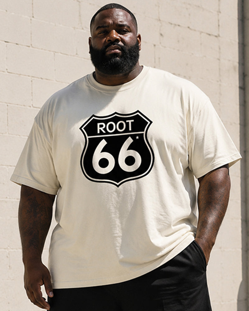 Big & Tall Men's Simple ROOT66 Shield Printed Round Neck Short Sleeve T-Shirt Shorts Set