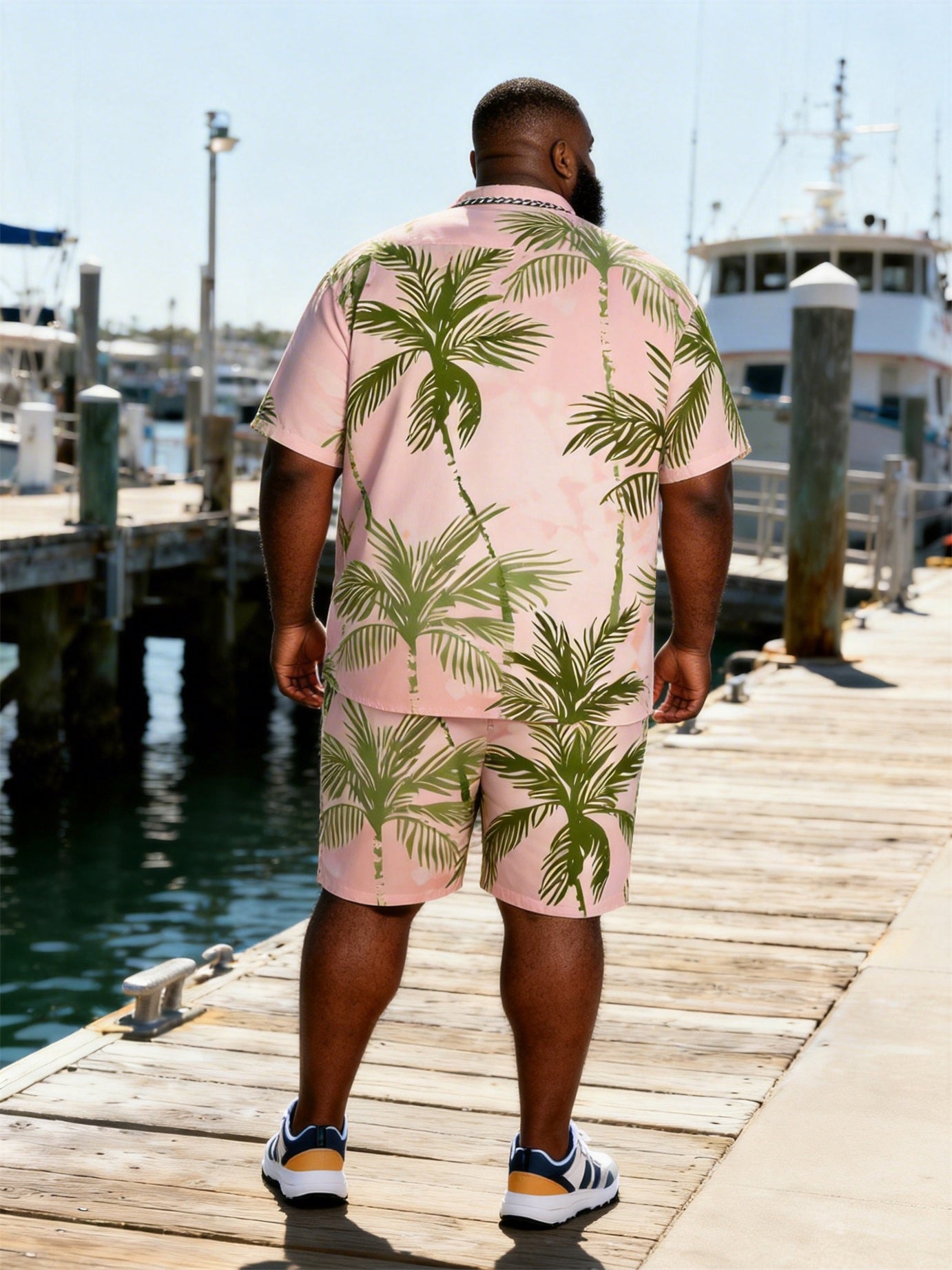 Big & Tall Men's Foundation Coconut Tree Print Short-Sleeve Shirt And Shorts Set