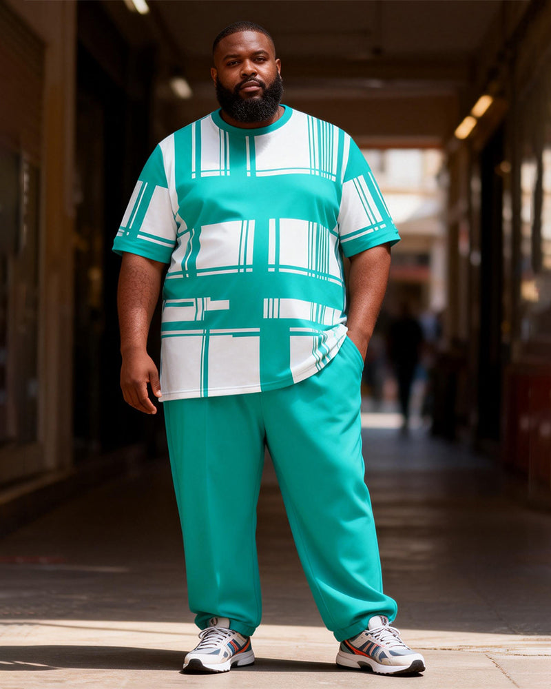 Big & Tall Men's Blue And White Plaid T-Shirt Pants Set