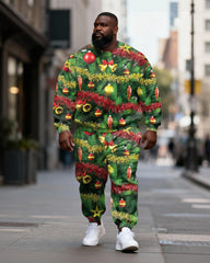 Big & Tall Men's Christmas Tree Decorative Print Crewneck Sweat Set