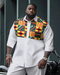 Big & Tall Men's Kent Cloth Patchwork Printed Long Sleeve Shirt Pants Set