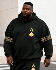 Big & Tall Men's Black And Yellow Contrast A Letter Geometric Print Hoodie Set
