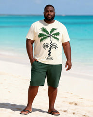 Big & Tall Men's Coconut Tree Graffiti Print Round Neck Short Sleeve T-Shirt Shorts Set