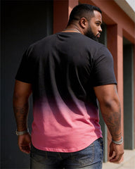 Big & Tall Men's Black And Pink Ombre HELLO Letter Print Crewneck Short-Sleeve T-Shirt