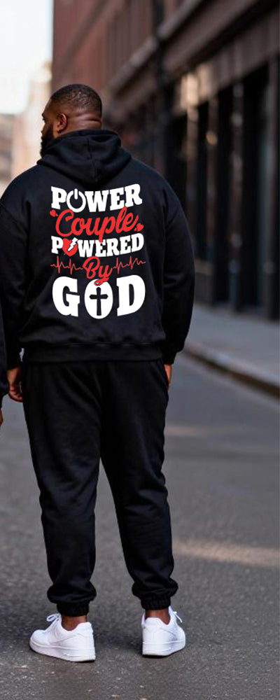 Big & Tall Couples "Power Couple Powered By God" Faith Theme Printed Hoodie Set