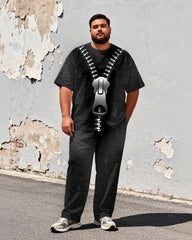 Big & Tall Men's Functional Silver Chain Distressed Texture Printed T-shirt Trousers Set