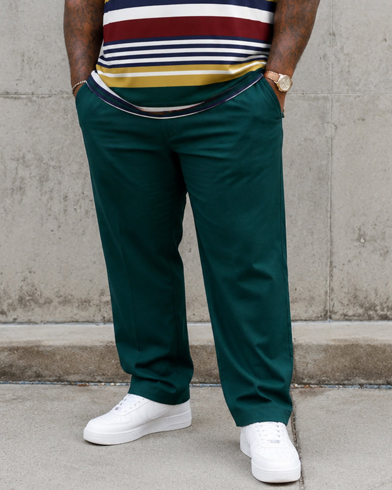 Big & Tall Men’s Retro Multicolor Horizontal Stripe Printed Polo Short-Sleeve Pants Set