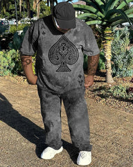 Big & Tall Men's Distressed Grey Spades A Printed T-shirt Trousers Set