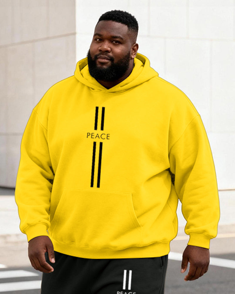 Big & Tall Men's Black & Yellow PEACE Alphabet Print Hoodie Set