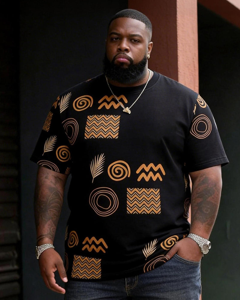 Big & Tall Men's Vintage Totem Print Round Neck Short Sleeve T-Shirt