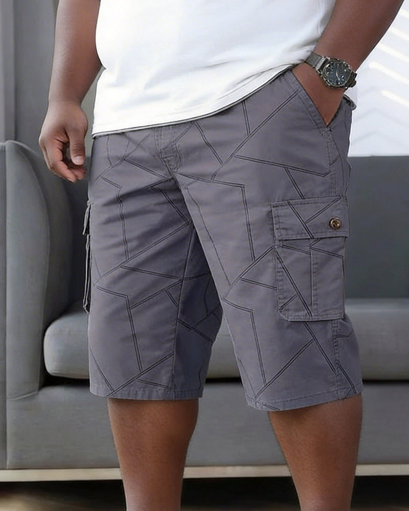 M-8XL Thin Men's Striped Work Multi-pocket Shorts