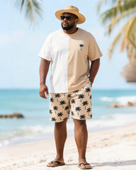 Big & Tall Men's Colorblock Coconut Print Round Neck Short Sleeve T-Shirt Shorts Set