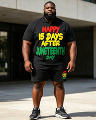Big & Tall Men's Happy 15 Days After Juneteenth Day Printed Polo Shirt and Shorts Set