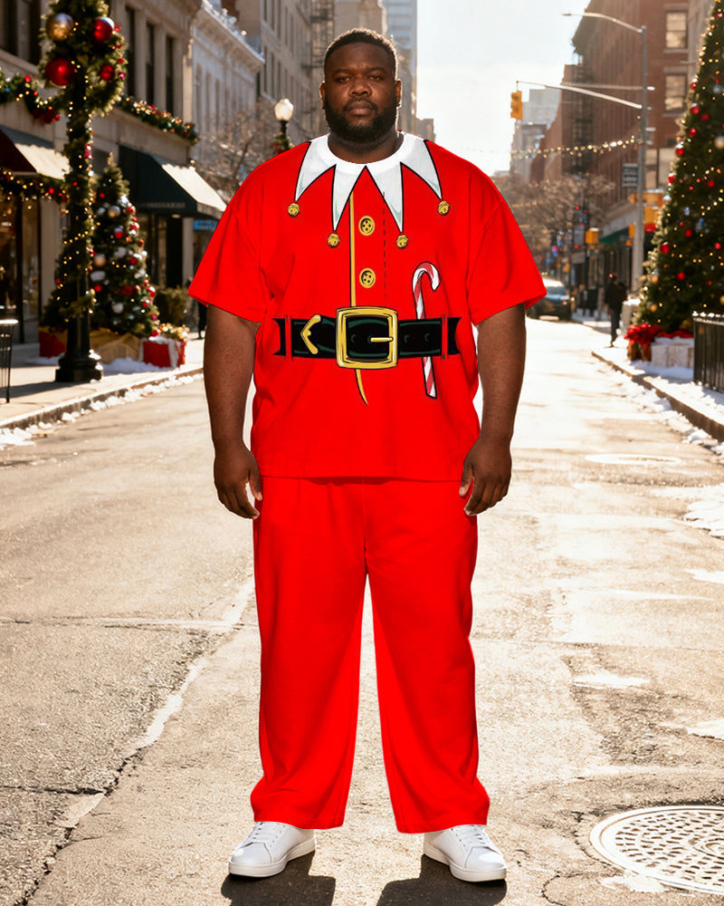 Big & Tall Men's White Santa Claus Beard "Ho Ho Ho" Printed T-Shirt Pants Set