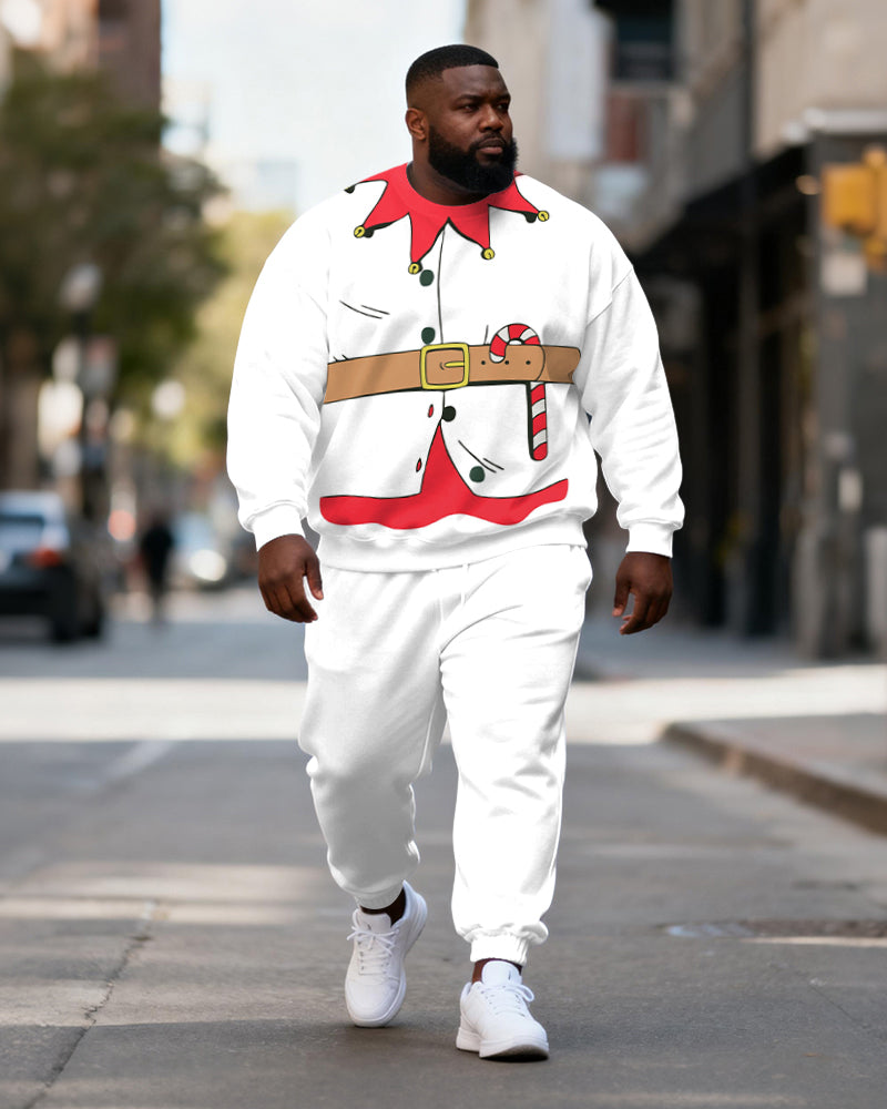 Big & Tall Men's White Christmas Elf Print Crewneck Sweat Set