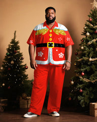 Big & Tall Men's Santa Claus Cosplay Printed Short Sleeve Shirt Trousers Suit