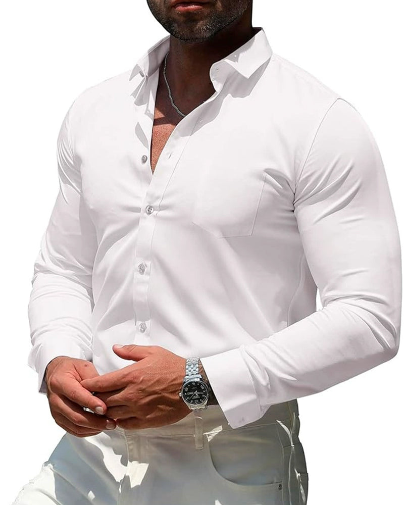 Four-sided Stretch Non-ironing Men's Long-sleeved Shirt Sericized Vertical Shirt