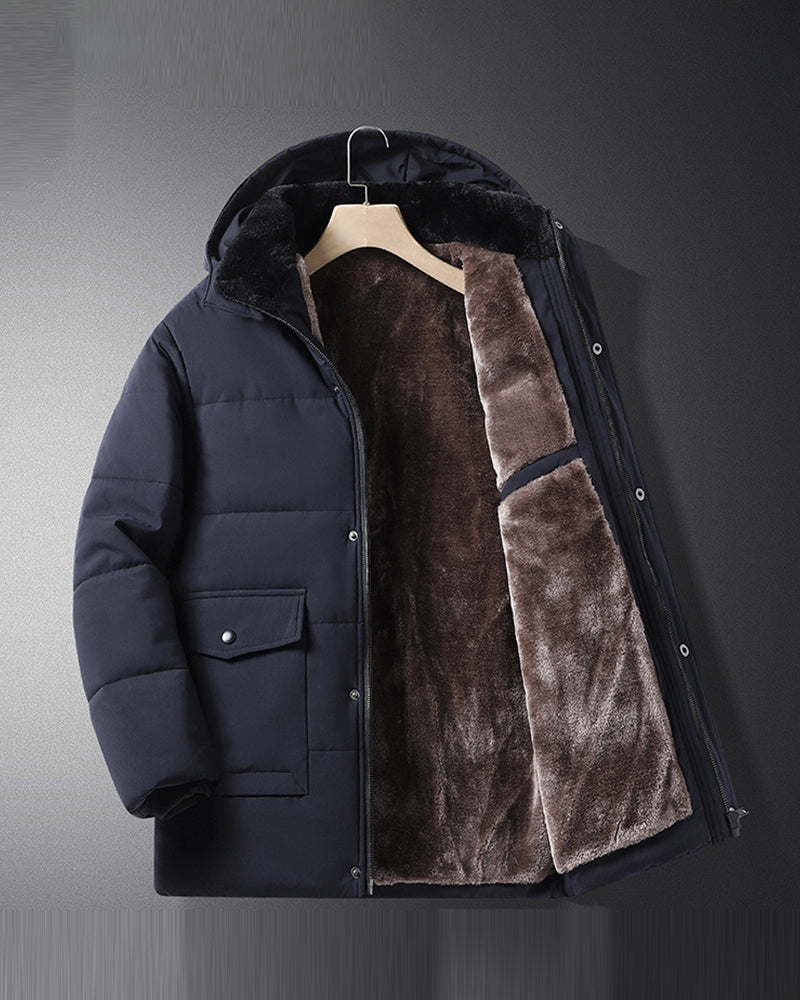 Big & Tall Men's Solid Color Padded Hooded Long Cotton-padded Jacket Coat M-8XL