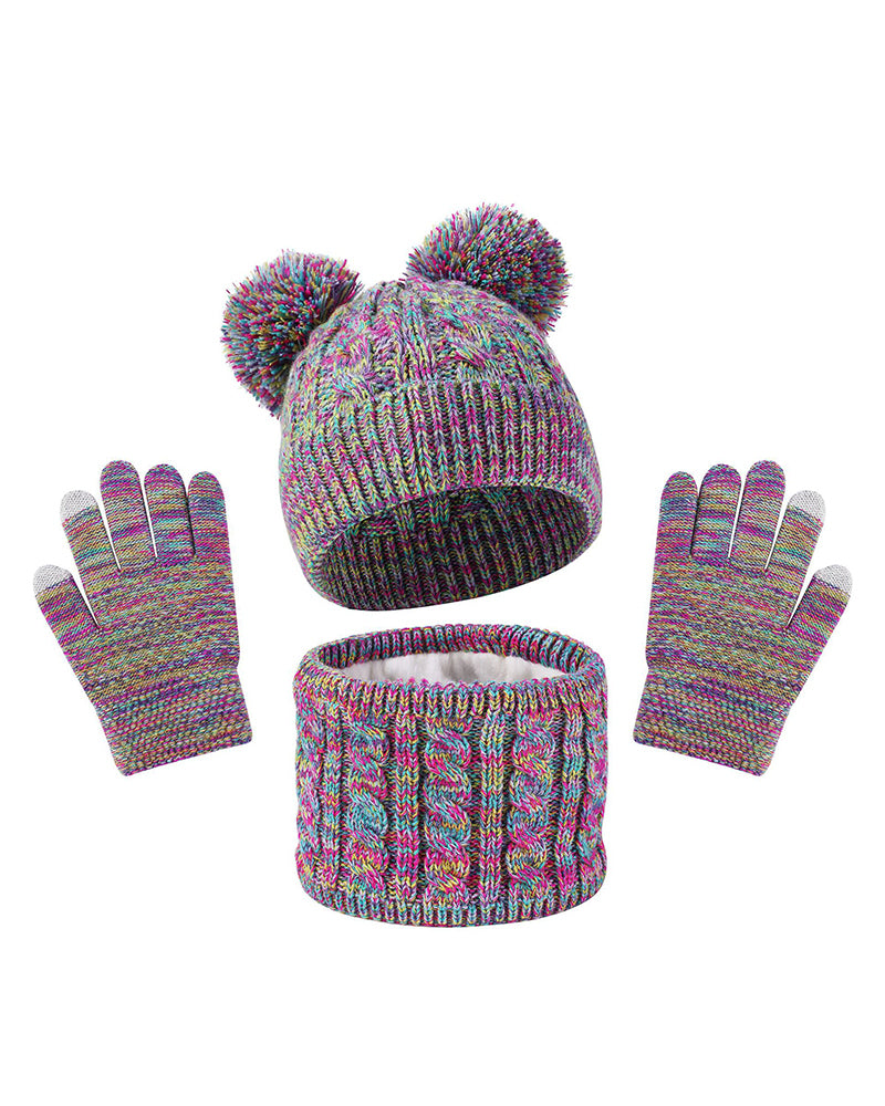 Autumn And Winter Children Plus Velvet Hat Scarf Gloves Three-piece Suit