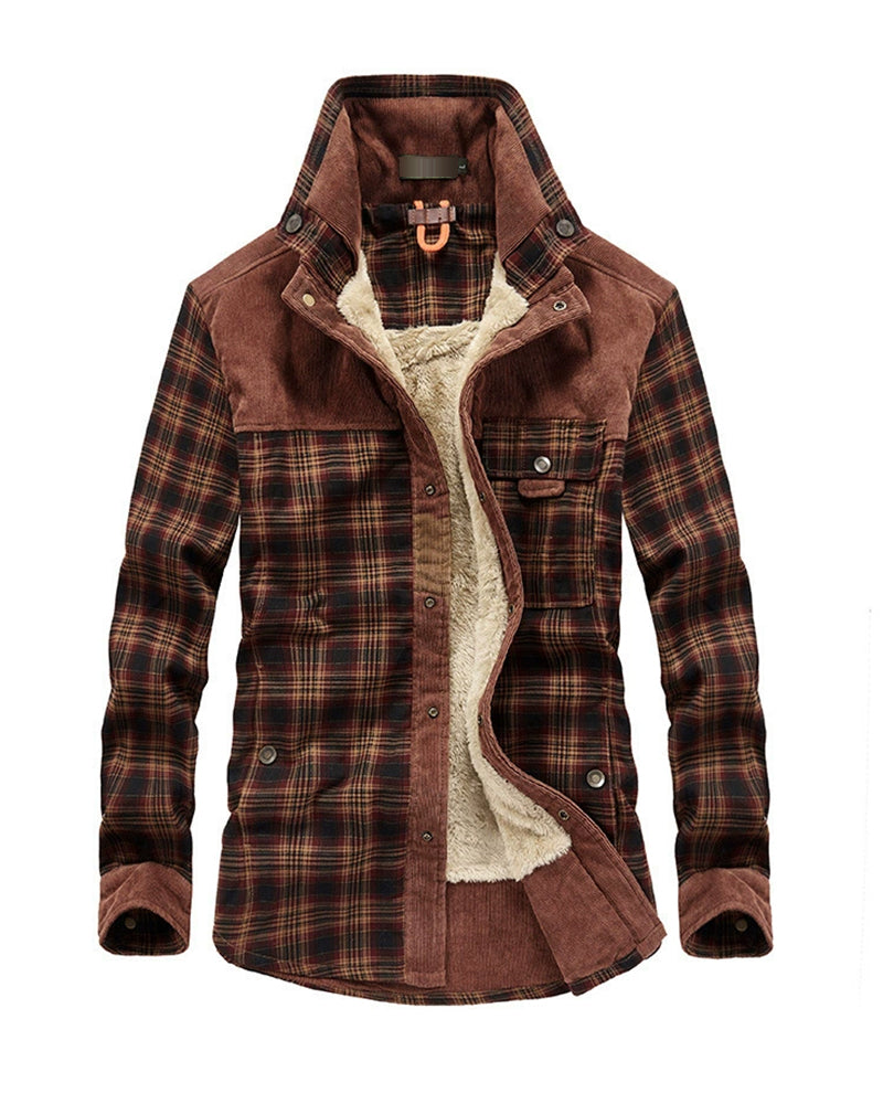 Big & Tall Men's Thickened Long Sleeve Plaid Shirt Jacket M-4XL