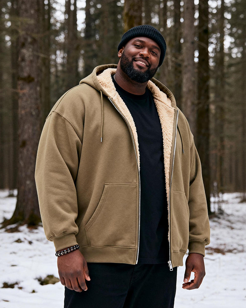 Big & Tall Men's Solid Color Velvet Thickened Zip Cardigan Hoodie