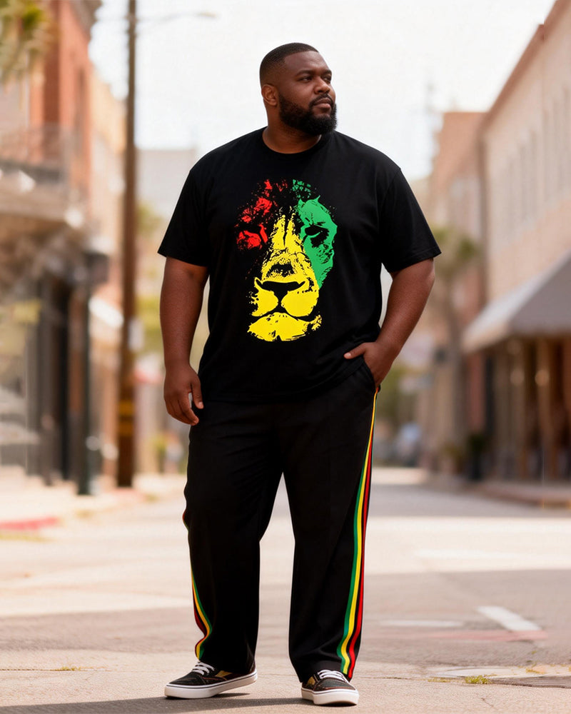 Big & Tall Men's Reggae Color Lion Printed T-Shirt Pants Set