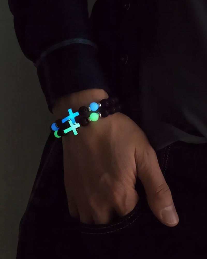 Vintage Volcanic Stone Luminous Cross Bead Bracelet