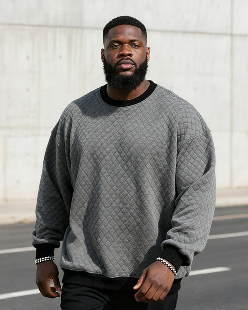 Big & Tall Men's Check Jacquard Crew Neck Pullover Sweater