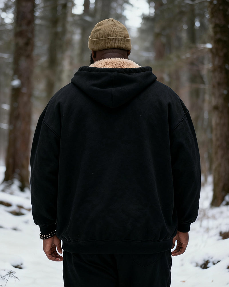 Big & Tall Men's Solid Color Velvet Thickened Zip Cardigan Hoodie