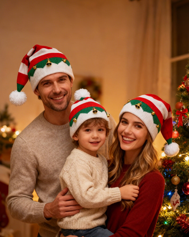 Autumn And Winter Classic Red And White Green Color Matching Elves Christmas Hat Knitted Parent Hat Gift