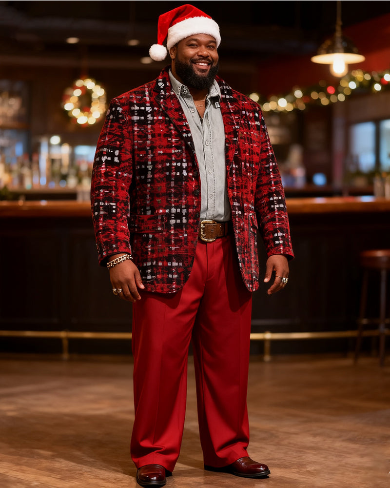Big & Tall Men's Christmas Vintage Red And Black Plaid Suit