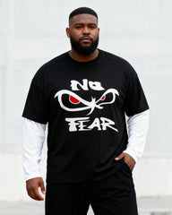 Big & Tall Men's "No Fear" Trend Graffiti Printed Fake Two Long Sleeve T-Shirts