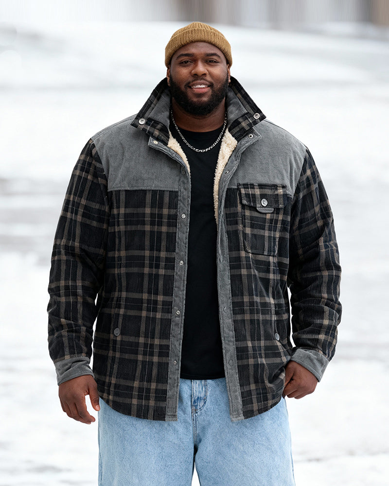 Big & Tall Men's Thickened Long Sleeve Plaid Shirt Jacket M-4XL