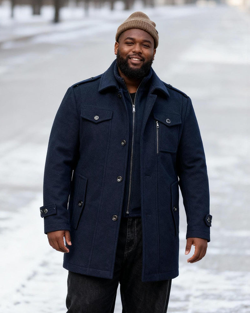 Big & Tall Men's Fashion Double Collar Business Wool Coat M-6XL