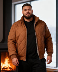 Big & Tall Men's Solid Color Vertical Neck Thickened Diamond Plaid Cotton Jacket M-5XL