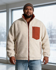 Big & Tall Men's Solid Color Vertical Collar Thickened Lamb Velvet Cotton-padded Jacket Double-sided Wearable S-3XL